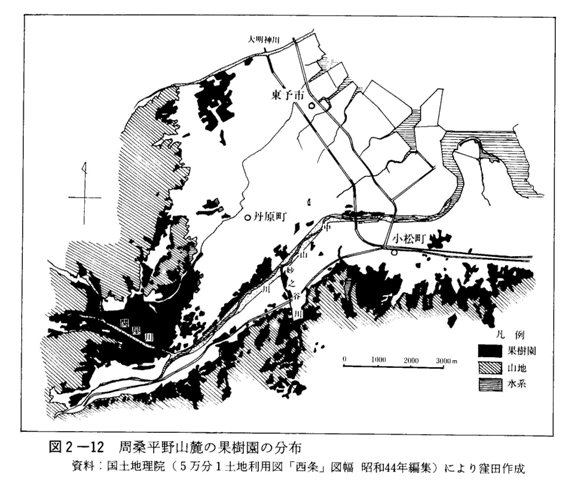 図2-12　周桑平野山麓の果樹園の分布