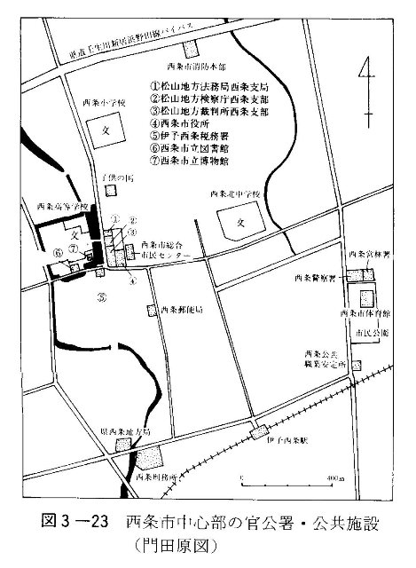 図3-23　西条市中心部の官公署・公共施設（門田原図）