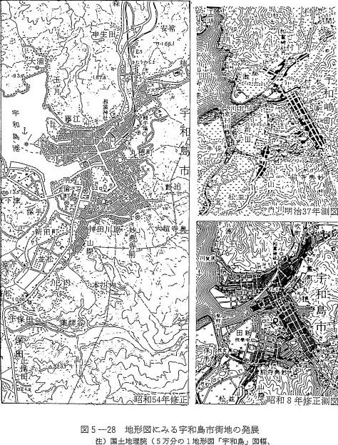 図5-28　地形図にみる宇和島市街地の発展