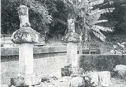 写真2-2-19　泉貨居土の墓（愛媛県指定史跡）（左側）、右側は息子の墓