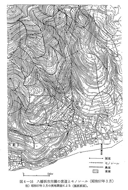 図4-16　八幡浜市向灘の索道とモノレール（昭和57年３月）