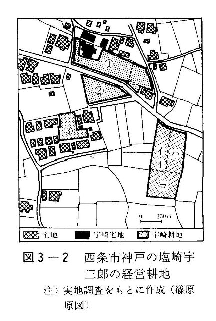 図3-2　西条市神戸の塩崎宇三郎の経営耕地