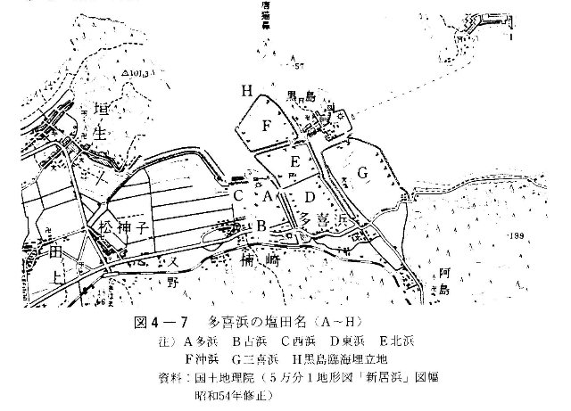 図4-7　多喜浜の塩田名（Ａ～Ｈ）