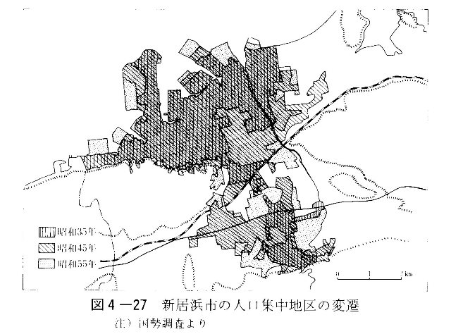 図4-27　新居浜市の人口集中地区の変遷
