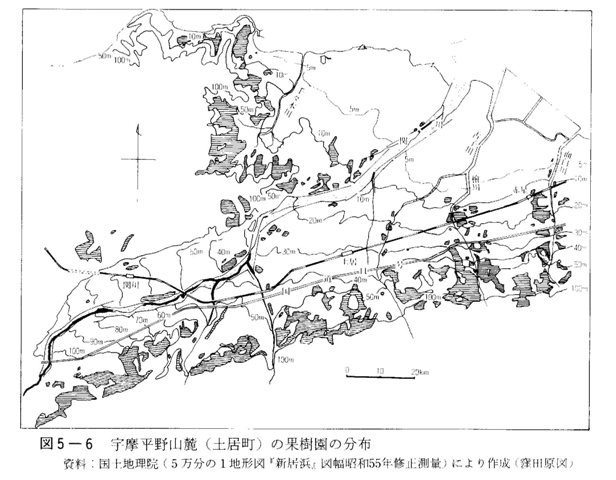 図5-6　宇摩平野山麓（土居町）の果樹園の分布