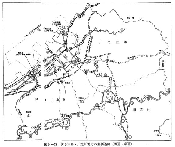 図5-22　伊予三島・川之江地方の主要道路（国道・県道）
