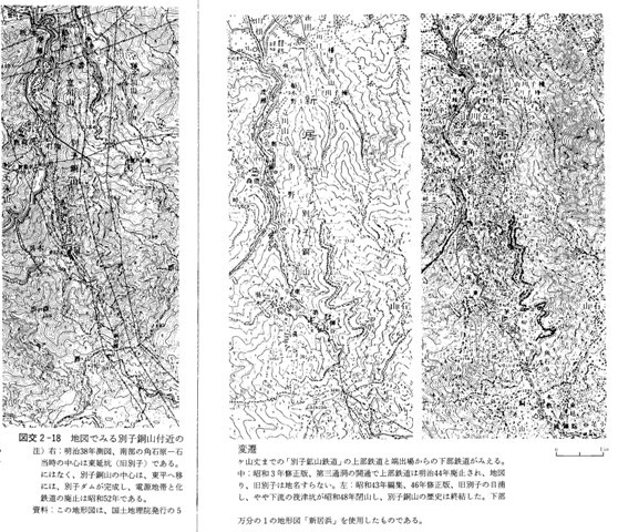 図交２－１８　地図でみる別子銅山付近の変遷