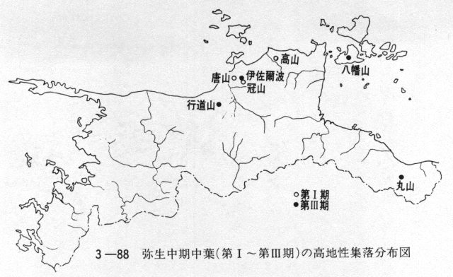 ３－８８　弥生中期中葉（第Ⅰ～第Ⅲ期）の高地性集落分布図
